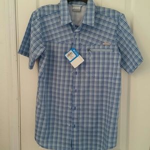 Columbia Mens Shirt Button Down Short Sleeve  Blue